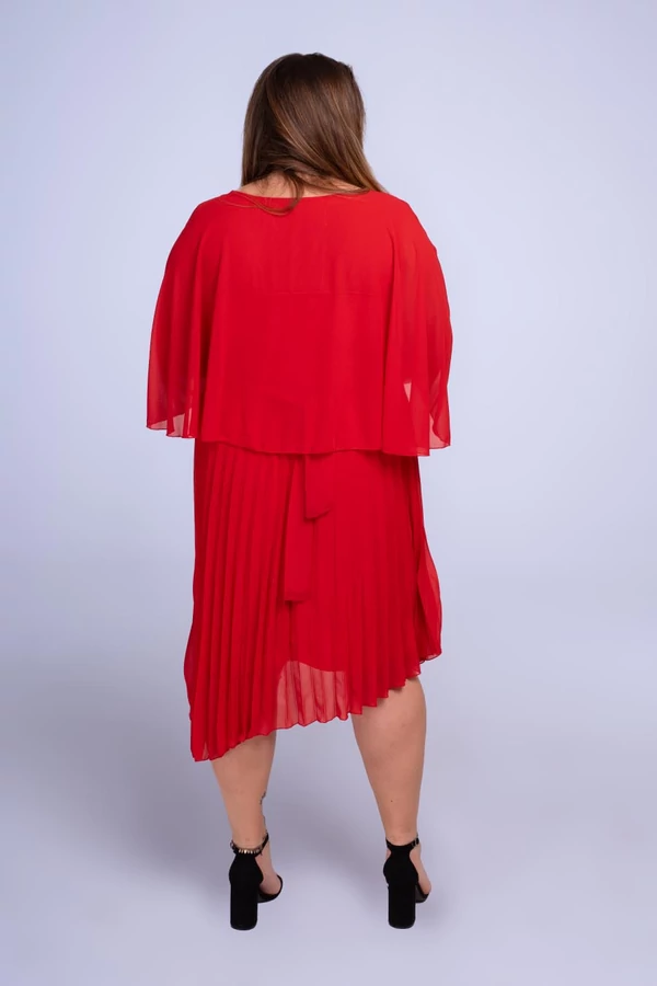 Helga pliszírozott pelerines midi plus size muszlin menyecske ruha, piros