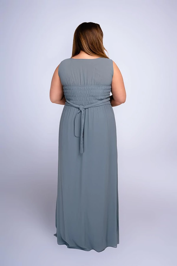  Lidia csipkés plus size muszlin maxiruha, acélkék