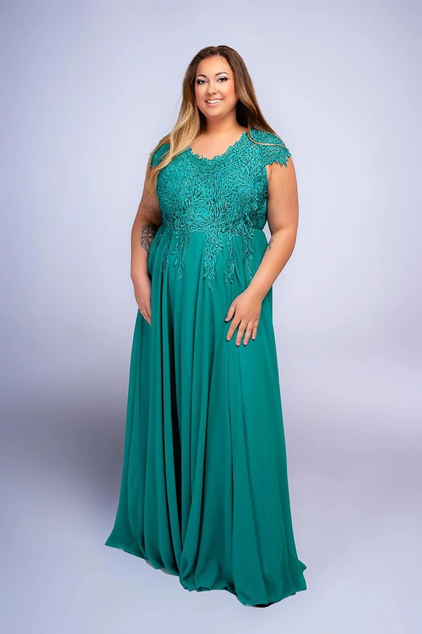 Rövid ujjas Princess csillogó köves plus size maxiruha, smaragdzöld