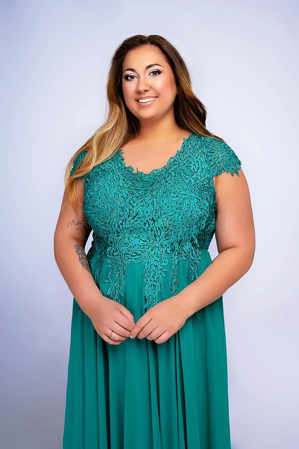 Rövid ujjas Princess csillogó köves plus size maxiruha, smaragdzöld