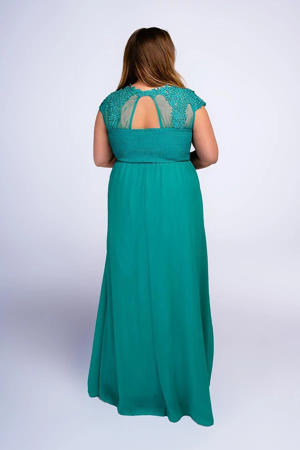 Rövid ujjas Princess csillogó köves plus size maxiruha, smaragdzöld